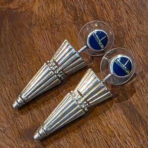 Sterling Silver and Lapis Drop Earrings, Zuni?